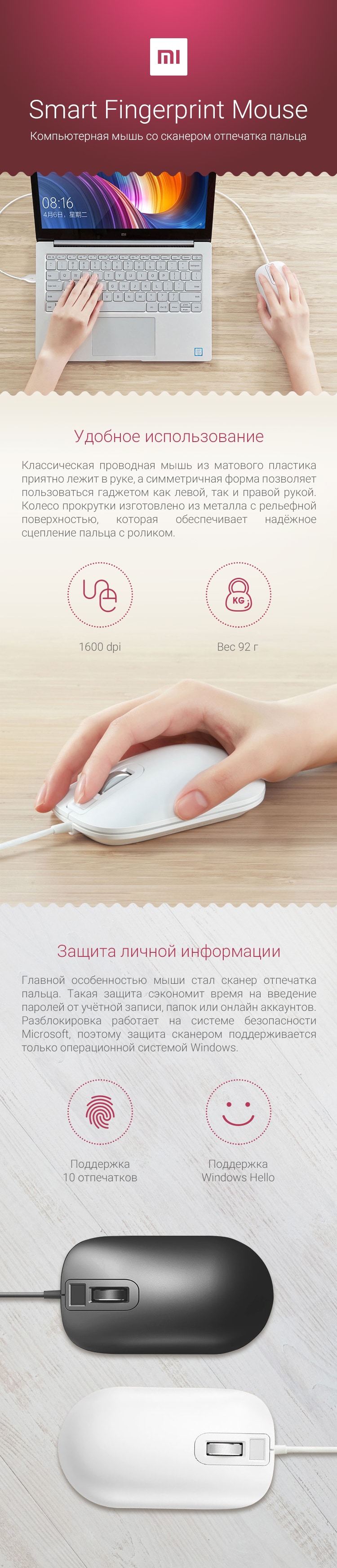 Компьютерная мышь Xiaomi Smart Fingerprint Mouse